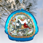 Mercury Glass Birdhouse - Winter Cardinals - Christmas Tree Decor by Susan Winget - Welcome Winter - Handmade Gift - Handblown Glass - 756 - 115 - SW - Freeyouthzbandz