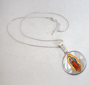 Lady of Guadalupe Silver Plated Mother of Pearl Necklace Jewelry - 43032 - Freeyouthzbandz