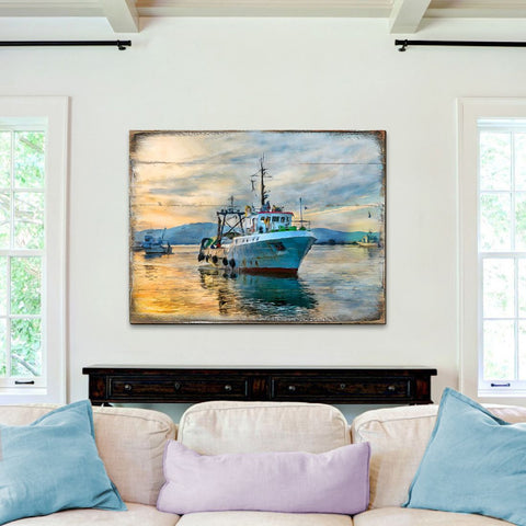 Fishing Boat Wood Wooden Coastal Wall Art by Nature Wonders - Coastal Sea - Life Decor - 95235B - Freeyouthzbandz