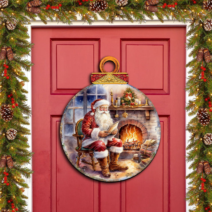 Santa at the Fireplace Wreath Holiday Door Decor by G. Debrekht - Christmas Santa Snowman Decor - 8611089 - 2H - Freeyouthzbandz