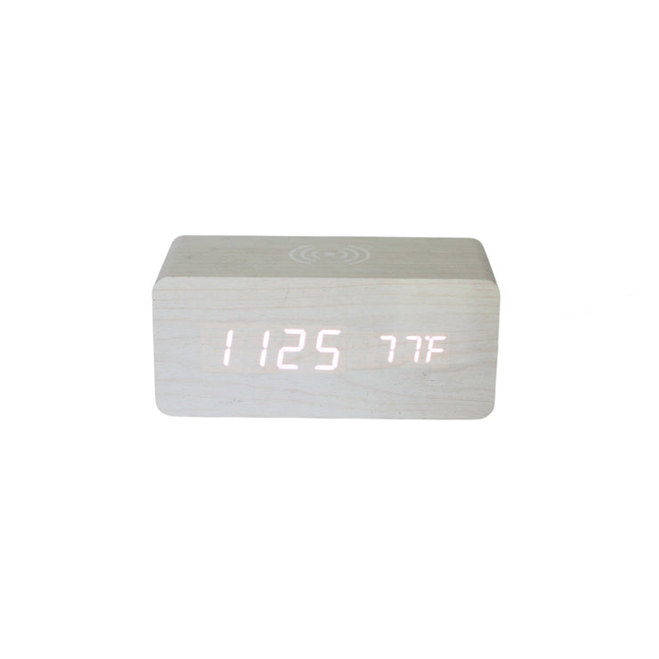 White Wood Wireless Phone Charger/Digital Clock - Freeyouthzbandz