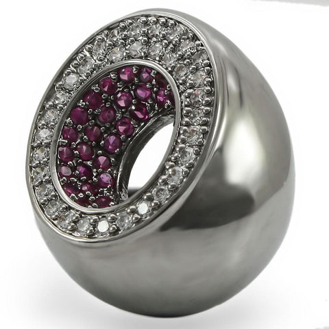 0W304 - Ruthenium Brass Ring with Synthetic Garnet in Ruby - Freeyouthzbandz