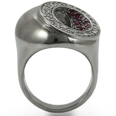 0W304 - Ruthenium Brass Ring with Synthetic Garnet in Ruby - Freeyouthzbandz