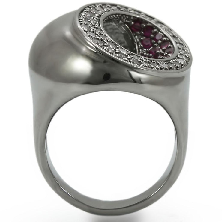 0W304 - Ruthenium Brass Ring with Synthetic Garnet in Ruby - Freeyouthzbandz