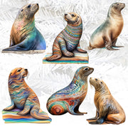 Magic Sea Lions Clip - On Eco Wood Decorative Ornaments Set of 6 by G. Debrekht - Wildlife Decor - 8090112C - S6 - Freeyouthzbandz