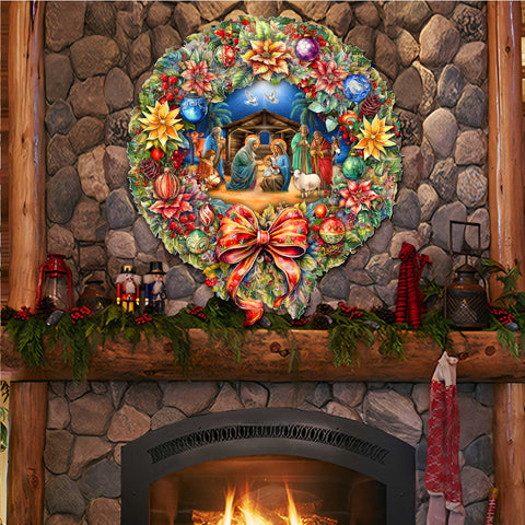 Nativity Wreath Outdoor Indoor Decor Wooden Christmas Decoration by G. Debrekht - Christmas Decor - 8652805F - Freeyouthzbandz