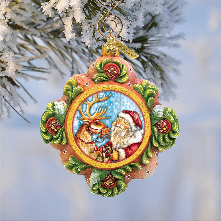 Santa with Reindeer Sculpted Hand - Painted Christmas Ornament by G. DeBrekht - Christmas Santa Snowman Decor - 6102542 - Freeyouthzbandz
