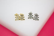 18K Gold Filled Teddy Bear Stud Earrings (L103) - Freeyouthzbandz