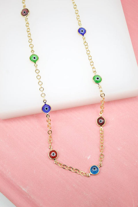 18K Gold Filled Evil Eye Necklace (G184) - Freeyouthzbandz