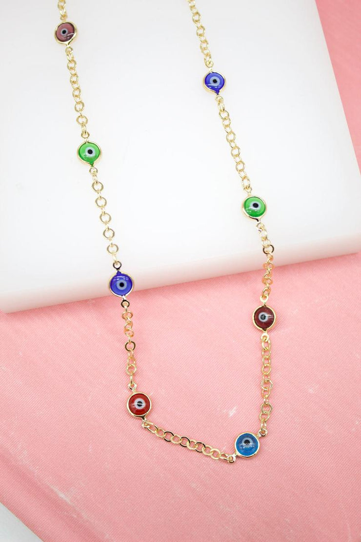 18K Gold Filled Evil Eye Necklace (G184) - Freeyouthzbandz