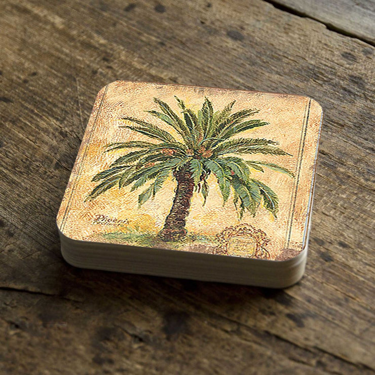 Palm Tree Coastal Wooden Cork Coasters Gift Set of 4 by Nature Wonders - Coastal Sea - Life Decor - 8198630C - S4 - Freeyouthzbandz