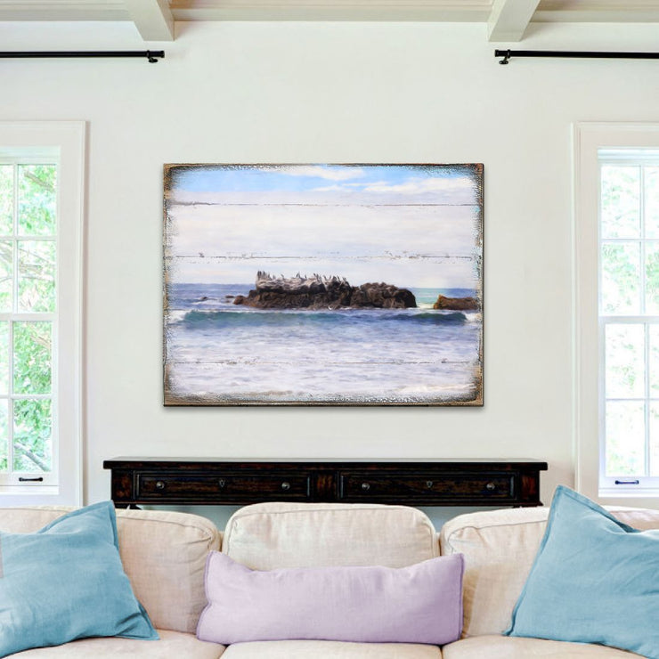 Rock at the Shore Wooden Coastal Wall Art by Nature Wonders - Coastal Sea - Life Decor - 95252 - 2B - Freeyouthzbandz