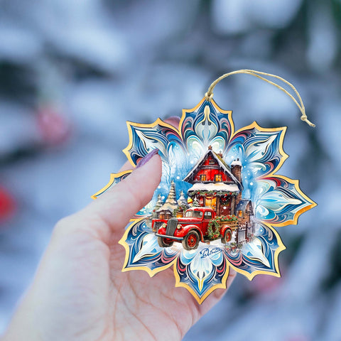 Christmas Cottage Snowflake Wooden Ornaments by G. Debrekht - Christmas Decor - 8688406 - Freeyouthzbandz