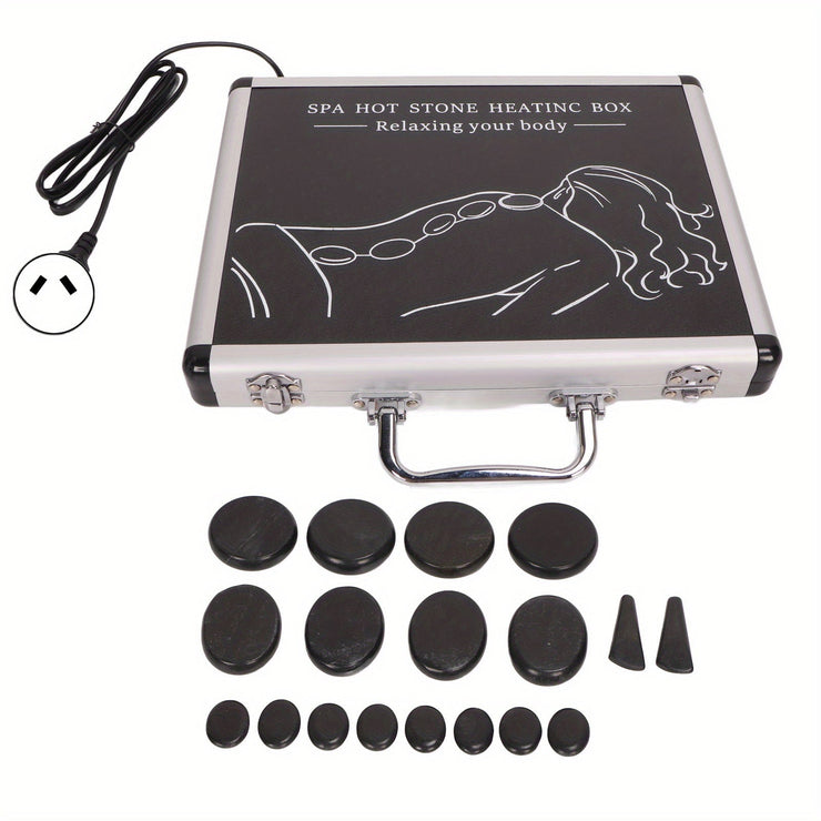 18pcs Heated Basalt Massage Stones with Warmer Box(Black) - Freeyouthzbandz