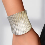 Party Dance Accessories Exaggerated Silver Ripple Wide Geometric Cuffs Bangle for Women - Freeyouthzbandz