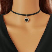 Black Heart Pendant Leather Cord Short Necklace Stylish Choker - Freeyouthzbandz