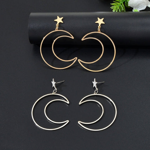 Hollow Out Large Moon Pendant Earrings Celestial Statement Jewelry Holiday Gift - Freeyouthzbandz
