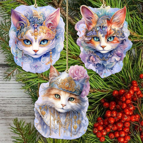 Beautiful Cats Decorative Eco Wood Ornaments Set of 3 by G. Debrekht - Christmas Decor - 8091033 - S3 - Freeyouthzbandz