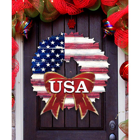 USA American Flag Wreath Holiday Door Decor by G. DeBrekht - American Christmas Decor - 8185302H - USA - Freeyouthzbandz