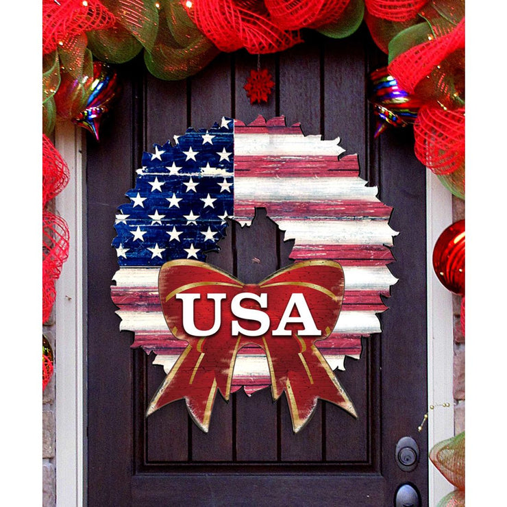 USA American Flag Wreath Holiday Door Decor by G. DeBrekht - American Christmas Decor - 8185302H - USA - Freeyouthzbandz