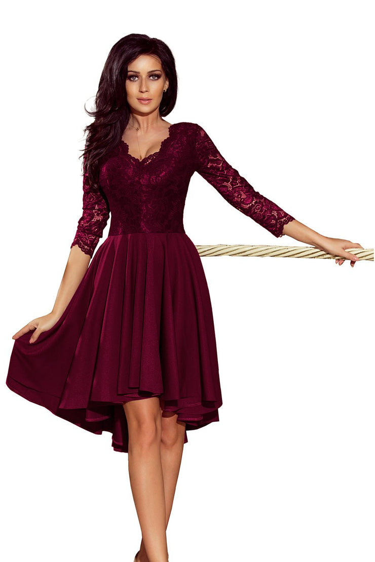 Numoco 210 - 13 NICOLLE - dress with longer back with lace neckline - plum - Freeyouthzbandz