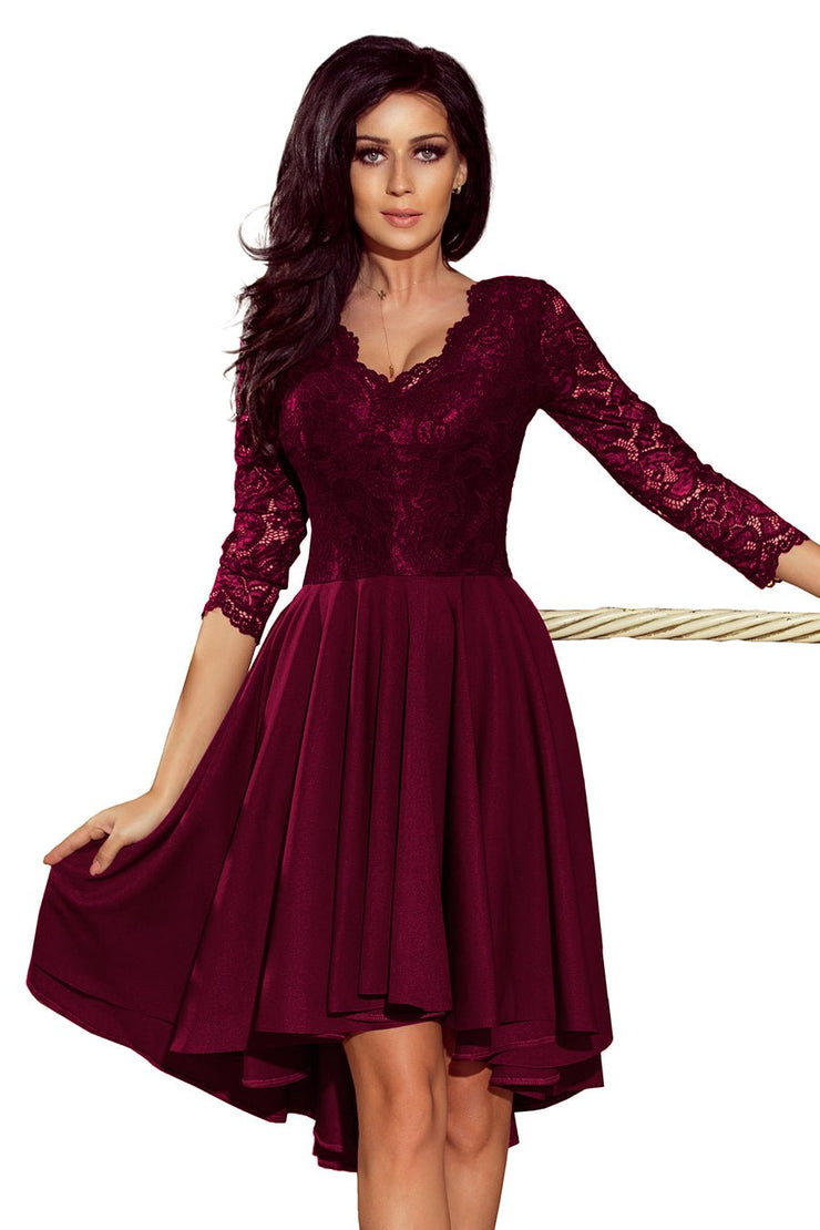 Numoco 210 - 13 NICOLLE - dress with longer back with lace neckline - plum - Freeyouthzbandz