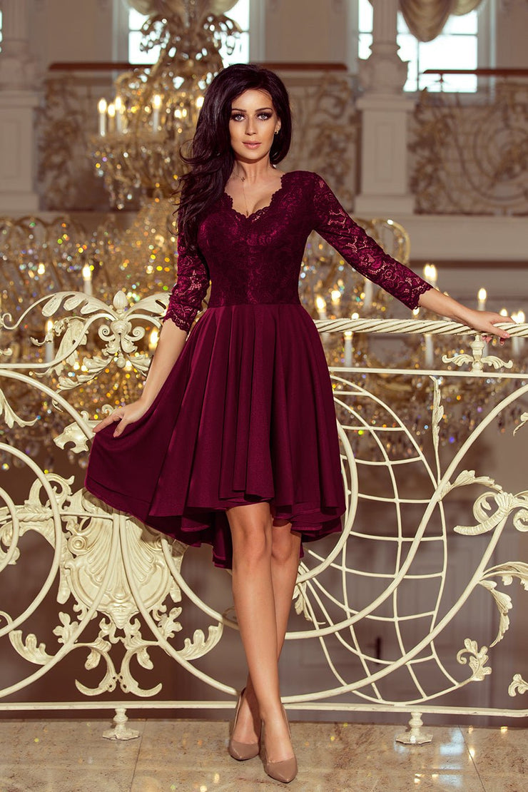Numoco 210 - 13 NICOLLE - dress with longer back with lace neckline - plum - Freeyouthzbandz