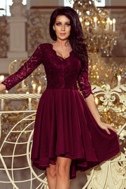 Numoco 210 - 13 NICOLLE - dress with longer back with lace neckline - plum - Freeyouthzbandz