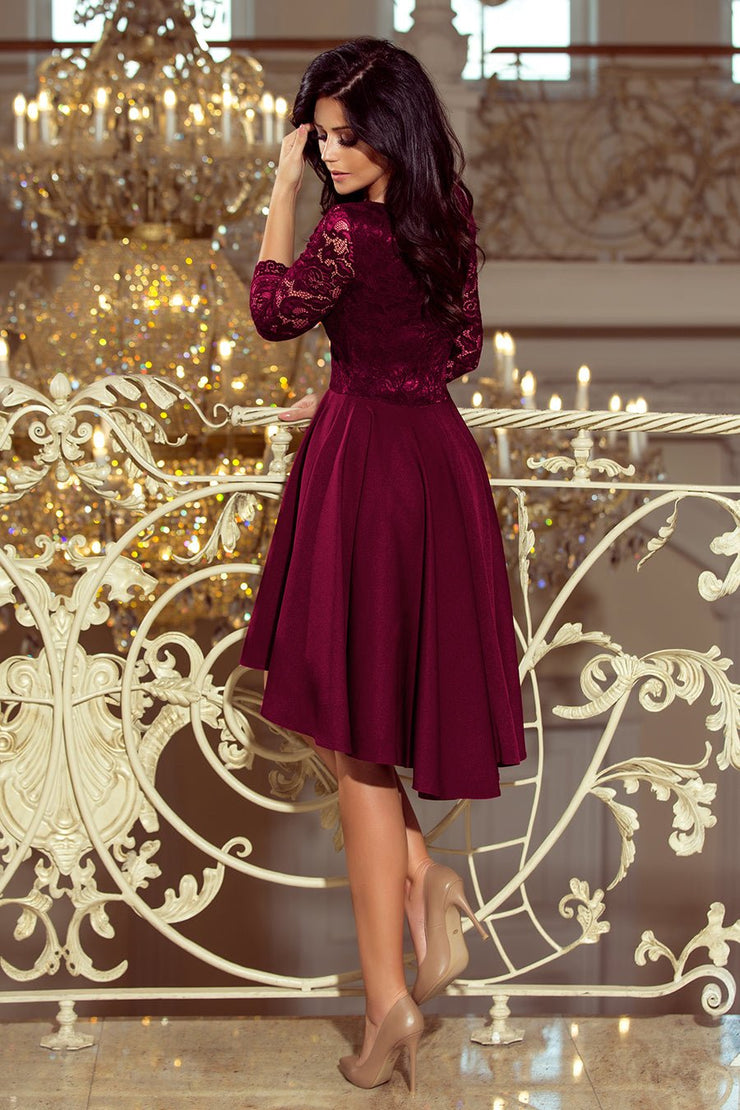 Numoco 210 - 13 NICOLLE - dress with longer back with lace neckline - plum - Freeyouthzbandz