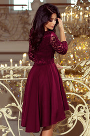 Numoco 210 - 13 NICOLLE - dress with longer back with lace neckline - plum - Freeyouthzbandz