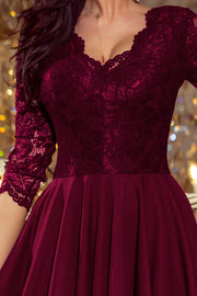 Numoco 210 - 13 NICOLLE - dress with longer back with lace neckline - plum - Freeyouthzbandz