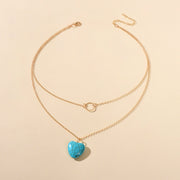 Boho Chic Jewelry Multi - layer Gold Silver Chain Circle Heart Turquoise Necklace - Freeyouthzbandz