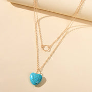 Boho Chic Jewelry Multi - layer Gold Silver Chain Circle Heart Turquoise Necklace - Freeyouthzbandz