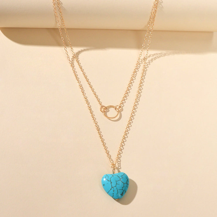 Boho Chic Jewelry Multi - layer Gold Silver Chain Circle Heart Turquoise Necklace - Freeyouthzbandz