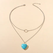Boho Chic Jewelry Multi - layer Gold Silver Chain Circle Heart Turquoise Necklace - Freeyouthzbandz