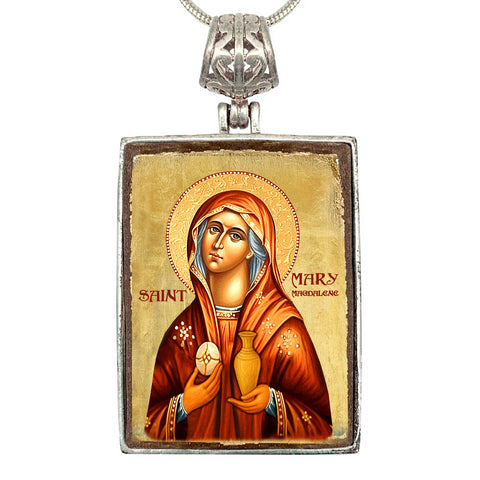 Maria Magdalena Praying Silver Plated Mother of Pearl Necklace - 43014 - 2 - Freeyouthzbandz