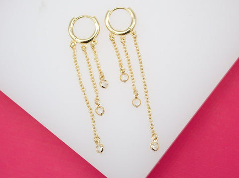 Gold Filled Long Dangle CZ Stone Huggie Earrings (L71) - Freeyouthzbandz
