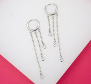 Gold Filled Long Dangle CZ Stone Huggie Earrings (L71) - Freeyouthzbandz