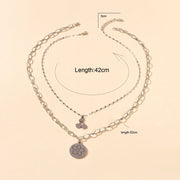 2 pcs Good Quality Jewellery Silver Stainless Steel Cherry Flower Round Necklace - Freeyouthzbandz