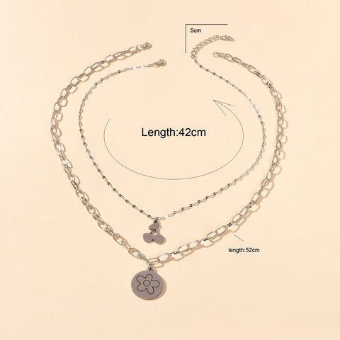 2 pcs Good Quality Jewellery Silver Stainless Steel Cherry Flower Round Necklace - Freeyouthzbandz