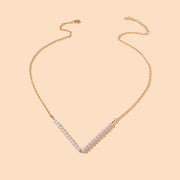 Ladies Jewellery Gold Chain Pearl Beads V shape Geometric Retro Pendant Necklace - Freeyouthzbandz