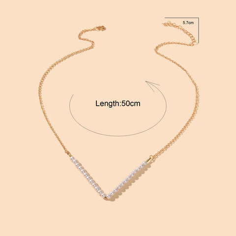 Ladies Jewellery Gold Chain Pearl Beads V shape Geometric Retro Pendant Necklace - Freeyouthzbandz