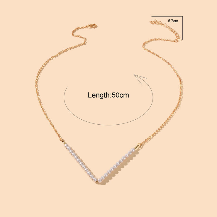 Ladies Jewellery Gold Chain Pearl Beads V shape Geometric Retro Pendant Necklace - Freeyouthzbandz