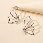 Silver Hollow Butterfly Stud Pierced Trendy Earrings Minimalist Women Accessory - Freeyouthzbandz