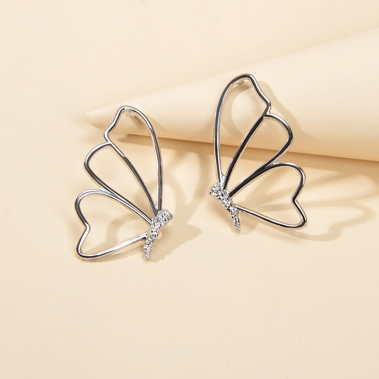 Silver Hollow Butterfly Stud Pierced Trendy Earrings Minimalist Women Accessory - Freeyouthzbandz