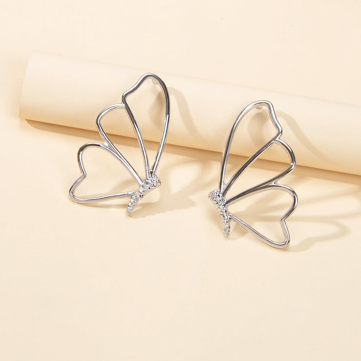 Silver Hollow Butterfly Stud Pierced Trendy Earrings Minimalist Women Accessory - Freeyouthzbandz