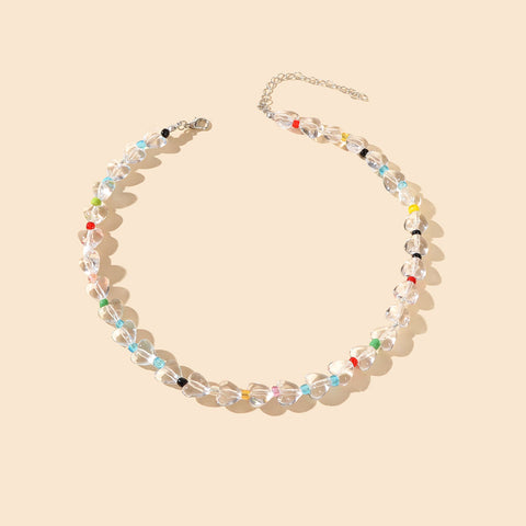 Women Birthday Gift Handmade Heart Resin Transparent Beads Short Collar Necklace - Freeyouthzbandz