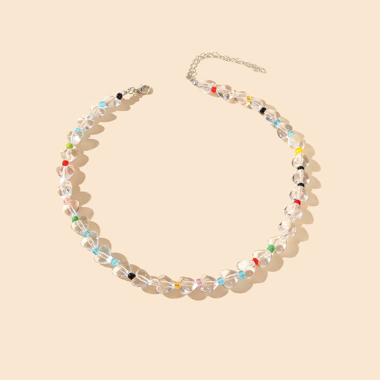 Women Birthday Gift Handmade Heart Resin Transparent Beads Short Collar Necklace - Freeyouthzbandz