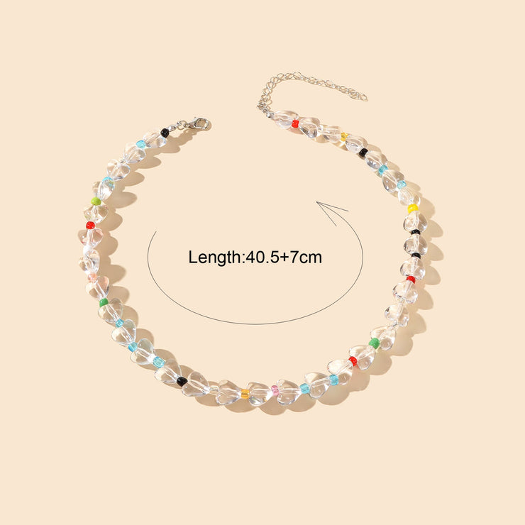 Women Birthday Gift Handmade Heart Resin Transparent Beads Short Collar Necklace - Freeyouthzbandz
