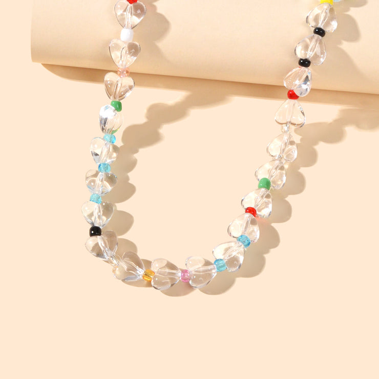 Women Birthday Gift Handmade Heart Resin Transparent Beads Short Collar Necklace - Freeyouthzbandz